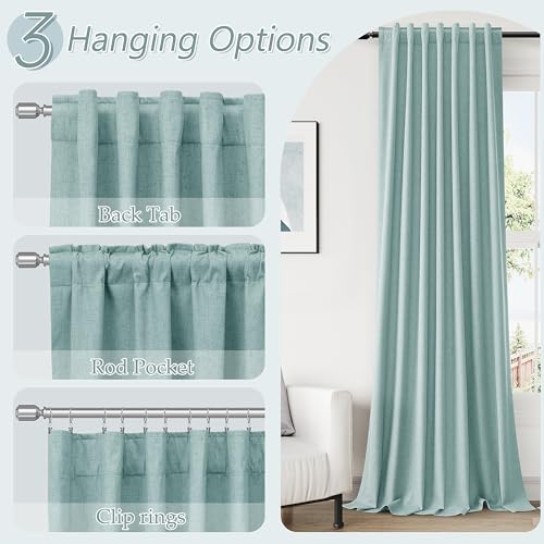 Light Blue 100% Blackout Linen Curtains 108 Inch Length 2 Panels Set for Living Room Bedroom Back Tab (Light Blue / 52"W x 108"L (Pack of 2))