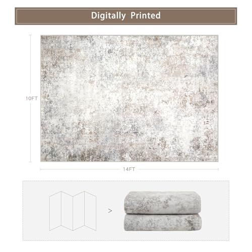 Beige Grey 10x14 Washable Area Rugs for Living Room (10' x 14' (Rectangular) / Brown-grey-beige-slate)