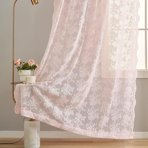 Vintage Lace Curtains 90 Inches Long (Light Pink / 52"W x 90"L (Pack of 2))