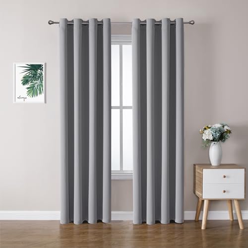 Blackout Curtains for Bedroom and Living Room 120 Inches Long (52"W x 120"L (Pack of 2) / Light Grey)