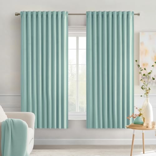 Aqua Back Tab Blackout Curtains 52x63 Inches Long 2 Panels Set (Aqua / 52"W x 63"L (Pack of 2))