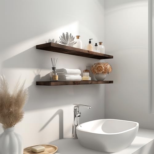 36 Inch Floating Shelves for Wall Rustic Brown Wood Wall Shelves for Bedroom Set of 4 (36 inch / Rustic Brown)