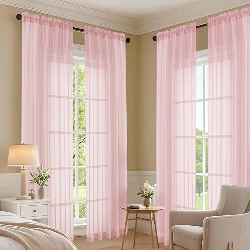Blush Pink Sheer Curtains 84 Inches Long 2 Panels Set (Blush Pink / 59"W x 84"L (Pack of 2))