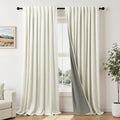 Cream Linen Black Out Curtains 70 Inches Extra Wide for Living Room 2 Panels Back Tab Pocket Pleated Ivory Blackout Bedroom for 72 Inches Window Curtain 84 Inch Long Thermal Room Darkening Heavy Drape (Natural / 70"W x 84"L (Pack of 2))