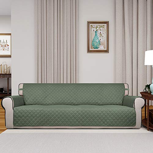 Reversible Quilted Couch Covers for Dogs Sofa Cover 4 Seater 88" (XX-Large / Greyish Green/Beige)