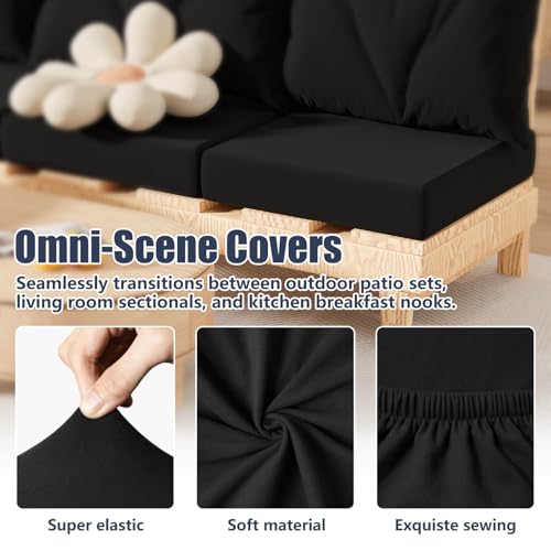 8Pcs Outdoor Cushion Covers (Black / Square-large + Rectangle)