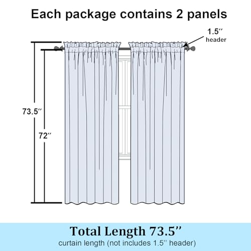 Light Green Sheer Curtains 72 Inches Long 2 Panels for Living Room (Light Green / 42"W x 72"L (Pack of 2))