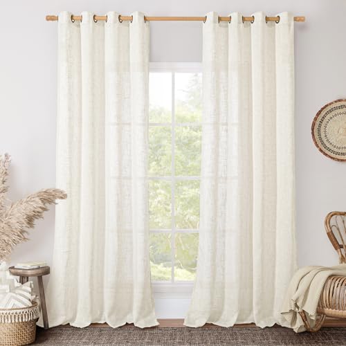 Living Room Linen Curtains 95 Inches Long for Bedroom 2 Panels (52"W x 95"L (Pack of 2) / Cream)