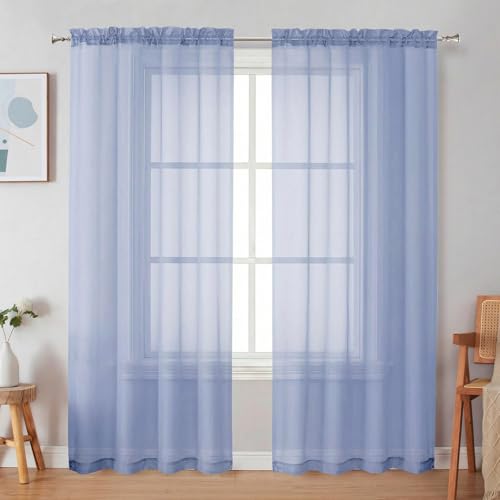 Denim Sheer Curtains 72 Inches Long 2 Panels for Living Room (Denim / 42"W x 72"L (Pack of 2))