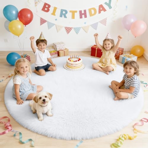 White Round Rugs for Bedroom (5 Ft Round / White)