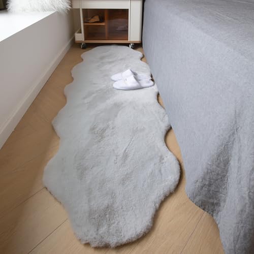 Fluffy Faux Rabbit Fur Rug Runner 2'x6' (Grey / 2' x 6')