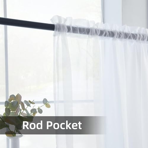 Solid Sheer Rod Pocket Curtain Voile Draperies 2 Panels White Beige Black Grey Coffee 60 Inch Width 63 Inch Long 1 Pair for Kitchen Bedroom Children Living Room Yard (White / 60"W x 63"L (Pack of 2))