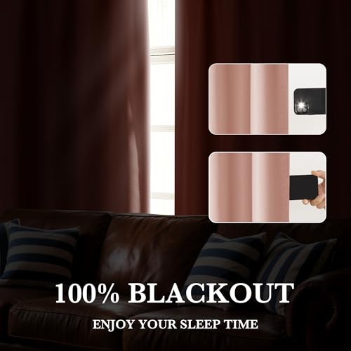 100% Blackout Basement Curtains 30 inches Long (100% Blackout - Peach Pink / 34"W x 30"L (Pack of 2))