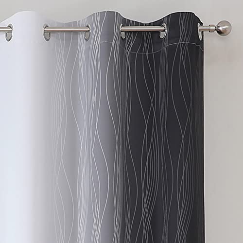 Black and Greyish White Ombre Blackout Curtains for Bedroom 42x63 Inch Long (Black and Greyish White / 42"W x 63"L (Pack of 2))