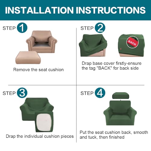 2 Piece Chair Covers Armchair Slipcovers for Living Room Armchair Sofa Cover with Individual Cushion Covers Feature Jacquard Fabric (Armchair (1 Cushion) / Bronze Green)
