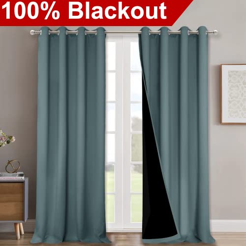 100% Blackout Curtains for Windows (Greyish Blue / 52"W x 102"L (Pack of 2))