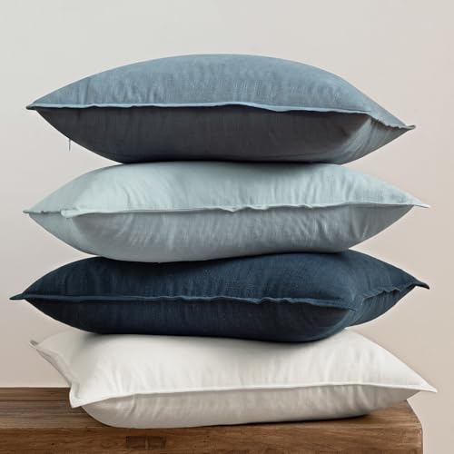 Blue Boho Linen Decorative Pillow Covers 20x20 Inch Pack of 4 (20" x 20" (Pack of 4) / Blue)