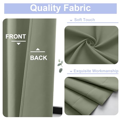 Ava Sage Green Short Blackout Curtains for Bedroom 54 Inches Long 2 Panels Set (Sage Green / 40"W x 54"L (Pack of 2))