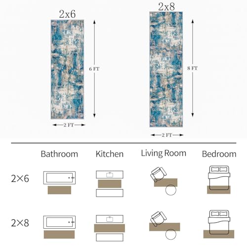Modern Abstract Rug Runner (Turquoise/Beige/Grey/Yellow / 2' x 8' (Runner))