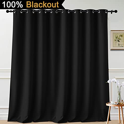 Black 100% Blackout Patio Door Curtain Panels W100 x L108 (100"W x 108"L (Pack of 1) / Black)