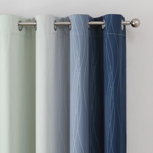 Sage Green and Navy Blue Ombre Blackout Curtains for Living Room 96 Inch (Navy Blue and Sage Green / 52"W x 96"L (Pack of 2))