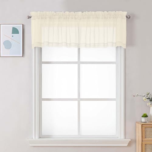 Cream Sheer Valances for Windows (Cream / 42"W x 16"L (Pack of 2))