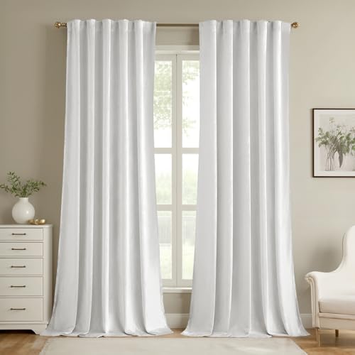 White Velvet Curtains 52x84 inches Luxury Room Darkening Curtains (White / 52"W x 84"L (Pack of 2))