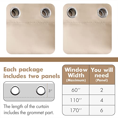 Beige Blackout Bedroom Curtains Drapes 72 Inch Long 52"x72" (Beige / 52"W x 72"L (Pack of 2))