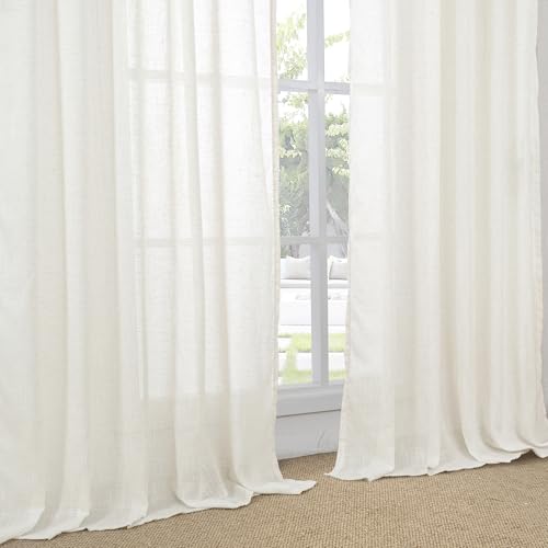 Linen Sheer Curtains 84 Inches Long 2 Panels Set for Living Room (Linen / 52"W x 84"L (Pack of 2))