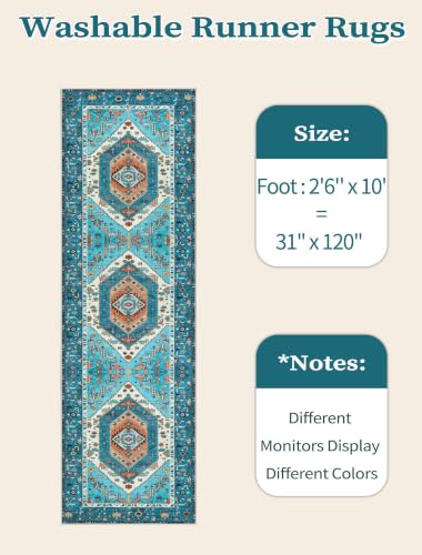 2'6"x10' Washable Non Slip Boho Runner Rug for Hallway (Blue/Multi / 2'6" x 10' (Runner))