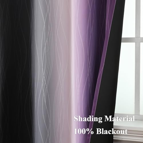 Black and Purple Ombre Blackout Curtains 102 Inch Length (Black and Purple / 52"W x 102"L (Pack of 2))