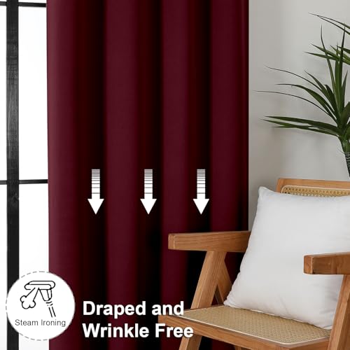 Ava Burgundy Blackout Curtains for Bedroom 84 Inch Length 2 Panels Set (Burgundy / 50"W x 84"L (Pack of 2))