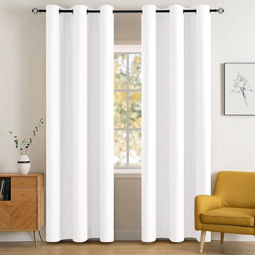 Pure White Blackout Bedroom Curtains 90 Inch Long Light Blocking (Pure White / 42"W x 90"L (Pack of 2))