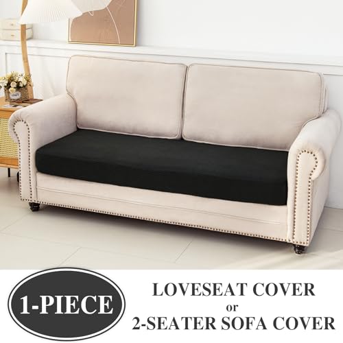 Couch Cushion Cover Loveseat Cover or 2 Seat Sofa Cover Washable Stretch Sectional Sofa Slipcover (Black / Loveseat Cover)