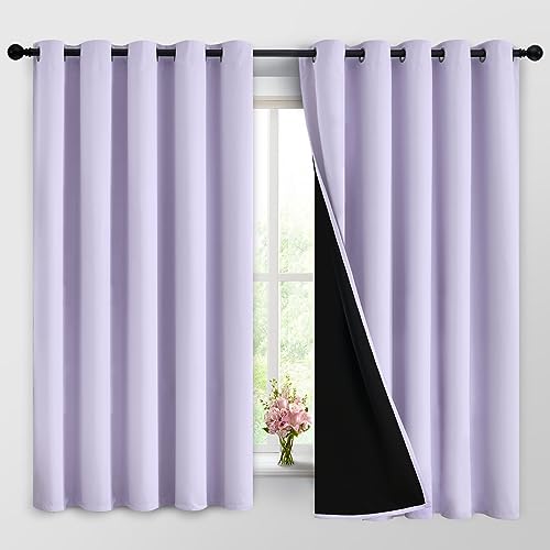 Lilac 100% Blackout Curtains 63 Inches Long for Bedroom 62" Wide (62"W x 63"L (Pack of 2) / Lilac)