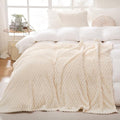 Cream White Throw Blanket 108"×90" Fuzzy 3D Jacquard Decorative (Cream White / 108"×90”)