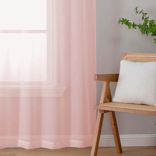 Blush Sheer Curtains for Bedroom Living Room 45 Inch Length 2 Panels (Blush / 42"W x 45"L (Pack of 2))