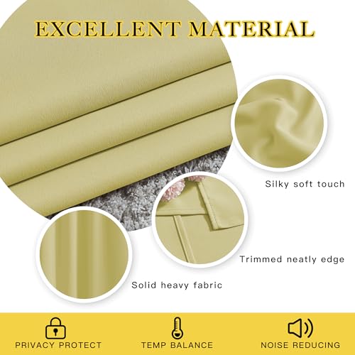 Paler Yellow Room Darkening Curtains for Living Room (Paler Yellow / 37"W x 72"L (Pack of 2))