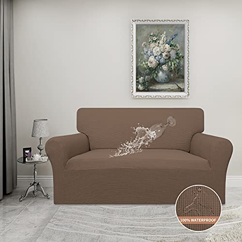 100% Waterproof Loveseat Couch Cover Stretch Jacquard Sofa Cover (Brown / Loveseat)