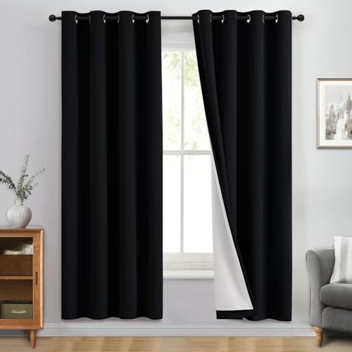 Black 100% Blackout Curtains 72 Inches Long for Bedroom 50" Wide (50"W x 72"L (Pack of 2) / Black With White Backing)