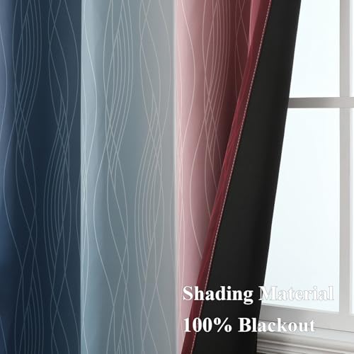 Navy Blue and Burgundy Red Ombre Blackout Bedroom Curtains 108 Inches Long (Navy Blue and Burgundy Red / 52"W x 108"L (Pack of 2))
