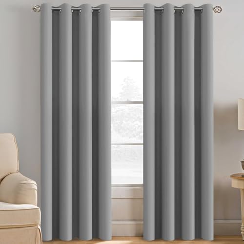 Grey Blackout Curtains for Bedroom Thermal Insulated Room Darkening Blackout Curtain Panel for Door (52"W x 102"L (Pack of 1) / Dove Gray)