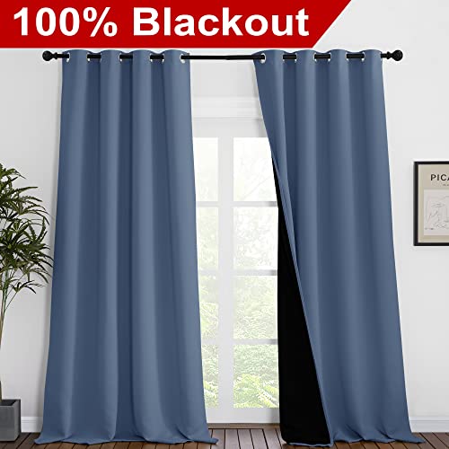 Insulated 100% Blackout Curtains (Stone Blue / 55"W x 96"L (Pack of 2))