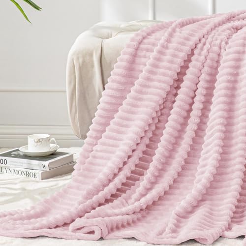 Ribbed Cherry Blossom Fleece Throw Blanket for Couch (Cherry Blossom / Throw(50"x60"))