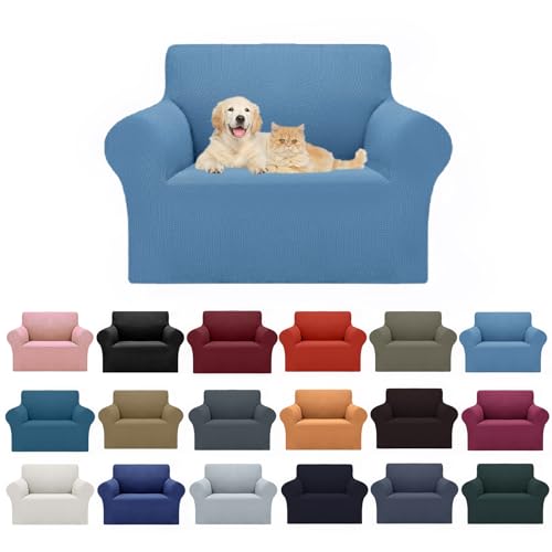 2026 New Stretch Chair Sofa Slipcovers Couch Cover for 1 Seater Furniture Protector Sofa Covers with Elastic Bottom Jacquard Fabric Small Checks for Pets (Riverside / Chair)