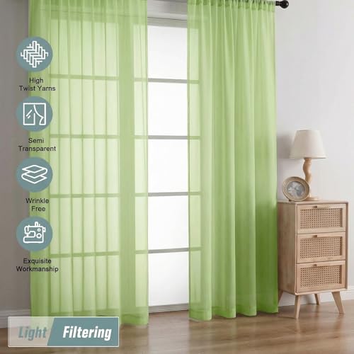 Sheer Curtains 63 Inch Length 2 Panels (42"W x 63"L (Pack of 2) / Lime)