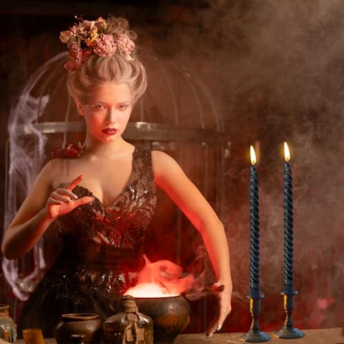 10 Inch Black Spiral Taper Candles for Dinner Party Halloween Home Decoration (Black)