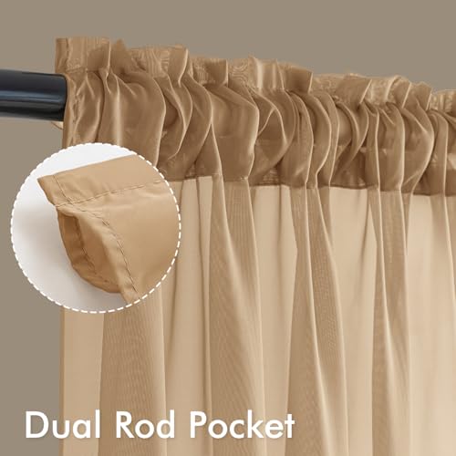 Brown Sheer Curtains 108 Inches Long 4 Panels 54 x 108 Inches (54"W x 108"L (Pack of 4) / Brown)