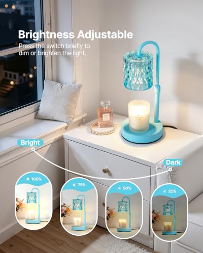 Dimmable Candle Warmer Lamp with Timer (Lake Blue- Glass)