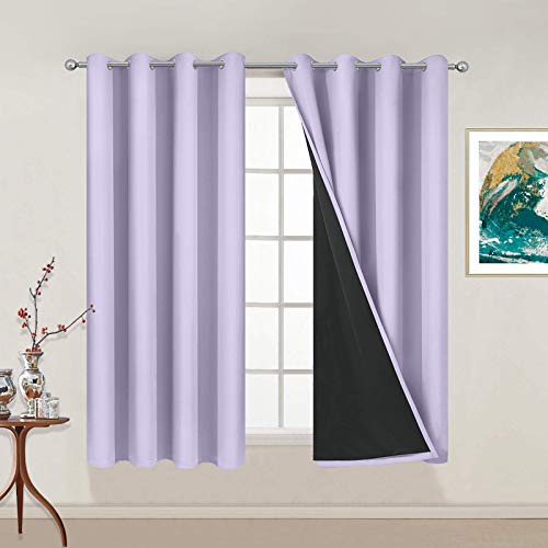 Lilac 100% Blackout Curtains 54 Inches Long for Bedroom 52" Wide (52"W x 54"L (Pack of 2) / Lilac)